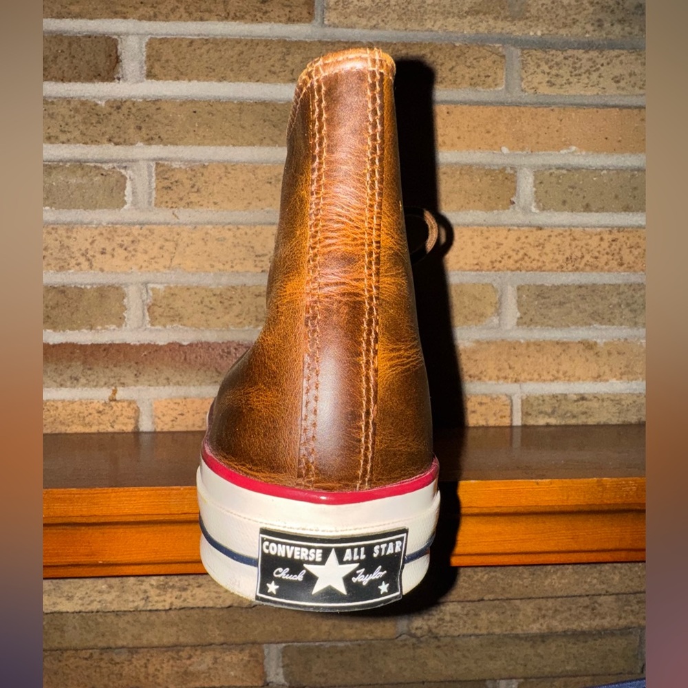Converse Brown Leather High-Top Sneakers with White Sole Size 10.5 NWOT - Picture 5 of 15